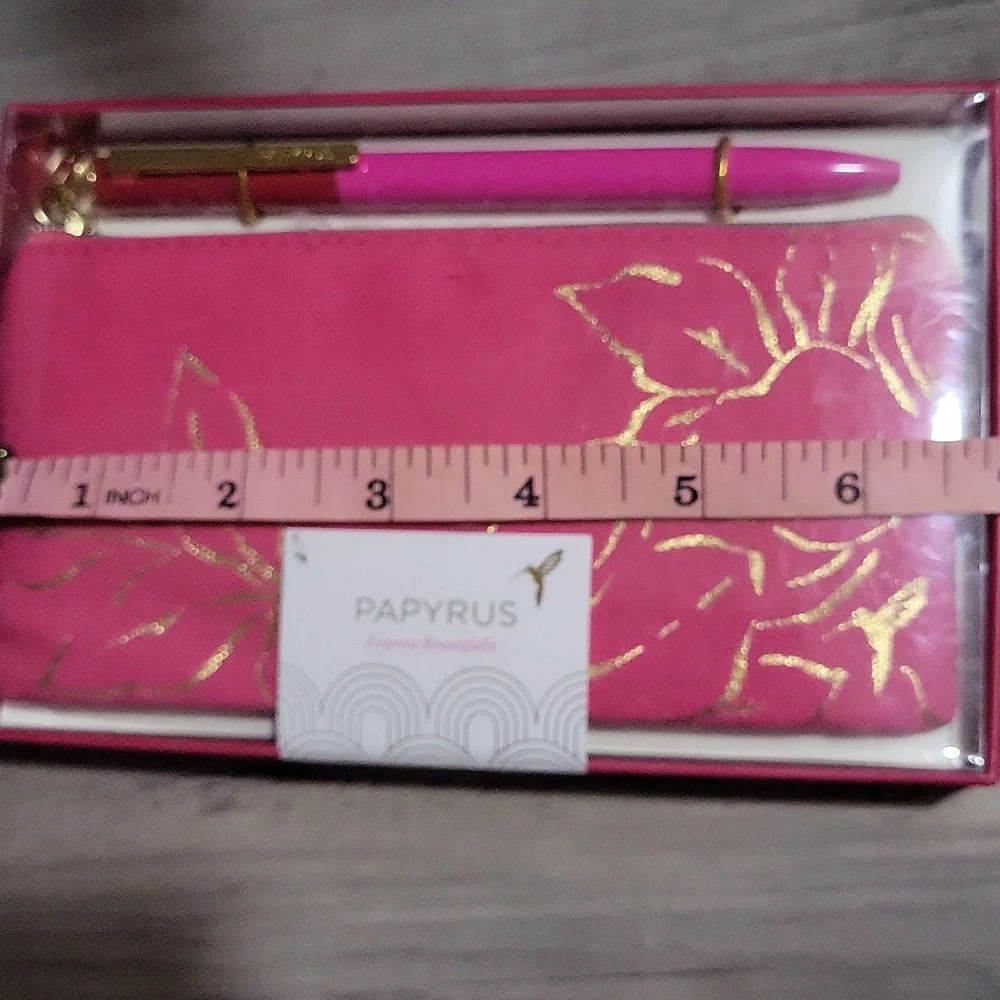 Papyrus Pink Pen and Gold-Accented Zip Pouch Gift Set. NEW.